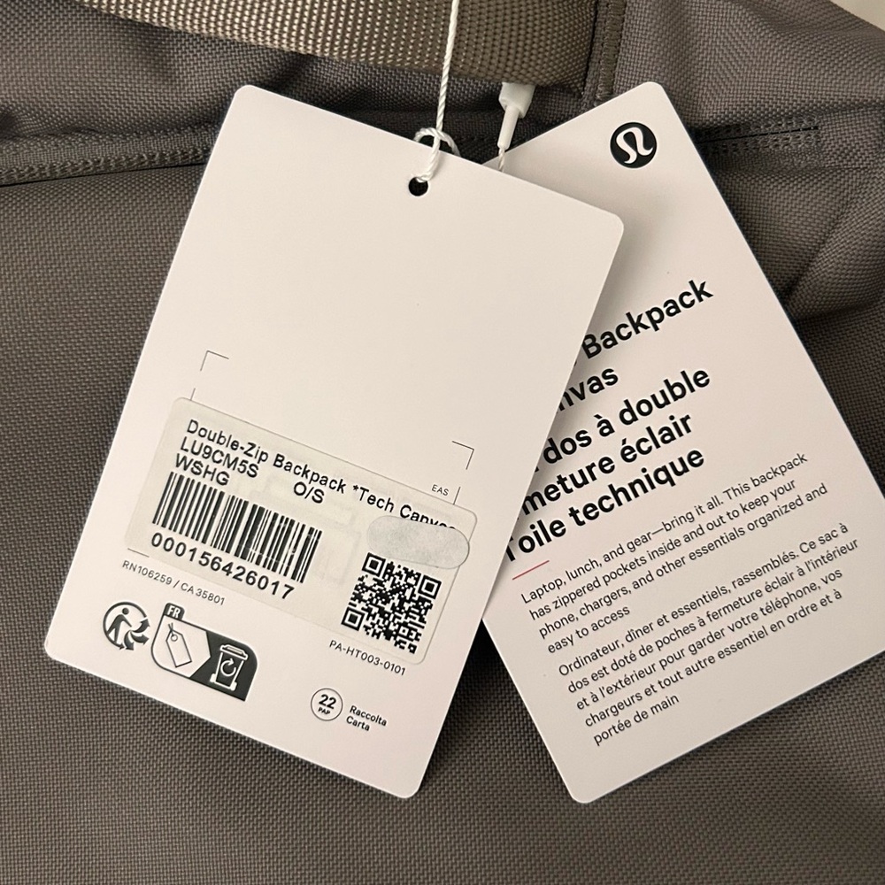 Nwt Lululemon Double-Zip Backpack (Tech Canvas) - image 3